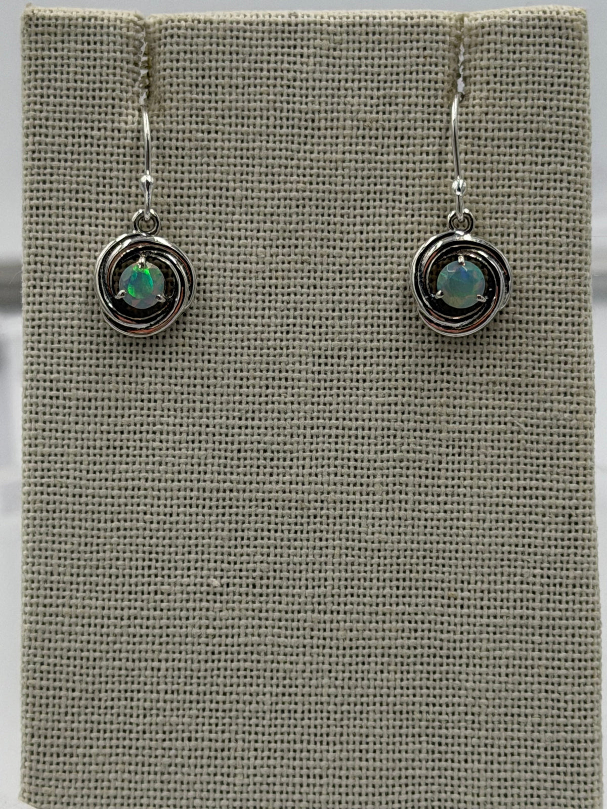 Sterling Silver Swirl Ethiopian Opal Dangle Earrings by Sacred Crystals