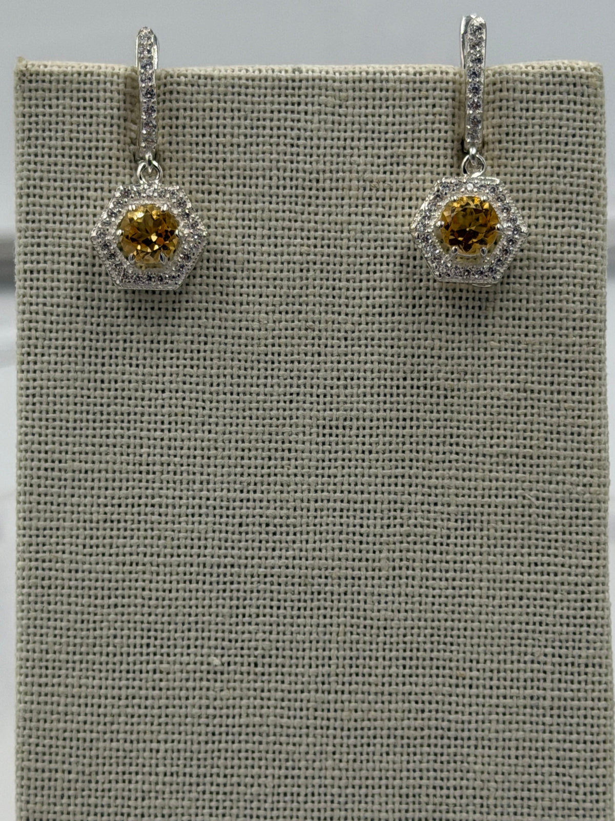 Sterling Silver Sparkled Hexagon Citrine Hoop Earrings by Sacred Crystals
