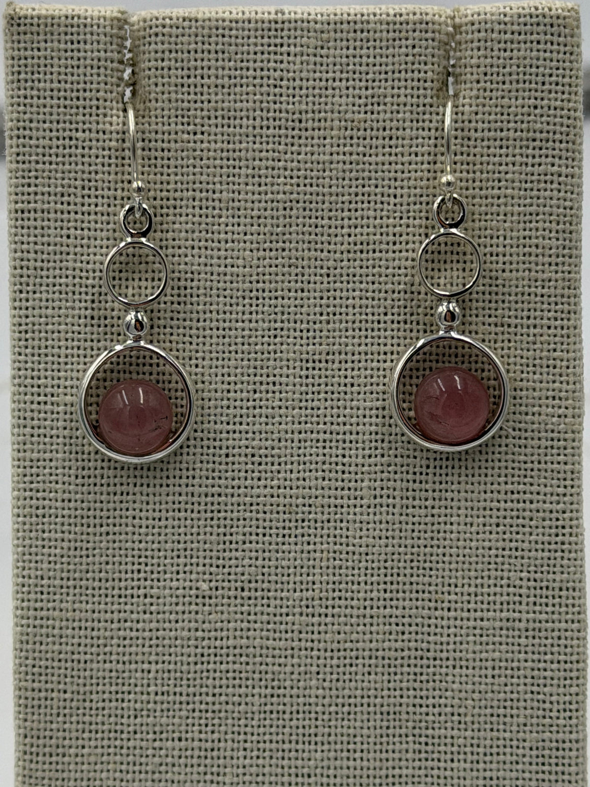 Sterling Silver Double Bubble Rose Quartz Dangle Earrings by Sacred Crystals