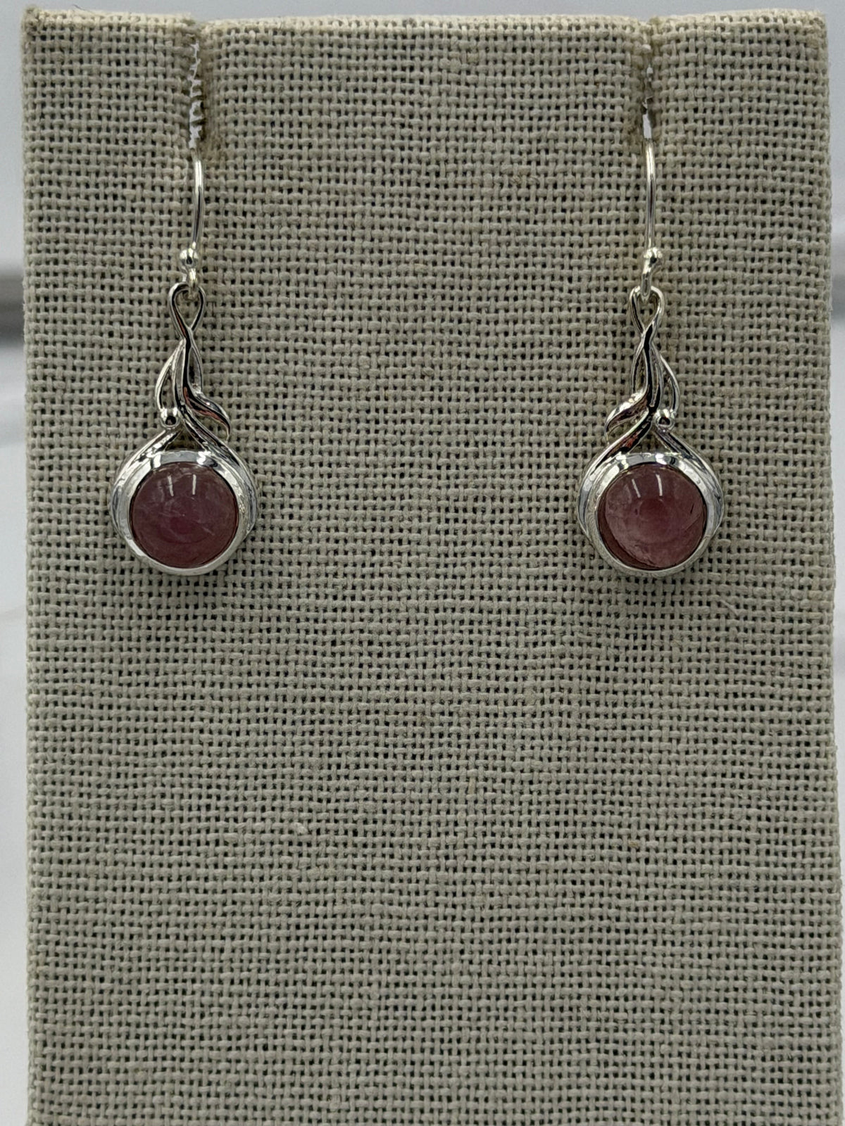 Sterling Silver Flowy Wrapped Rose Quartz Dangle Earrings by Sacred Crystals