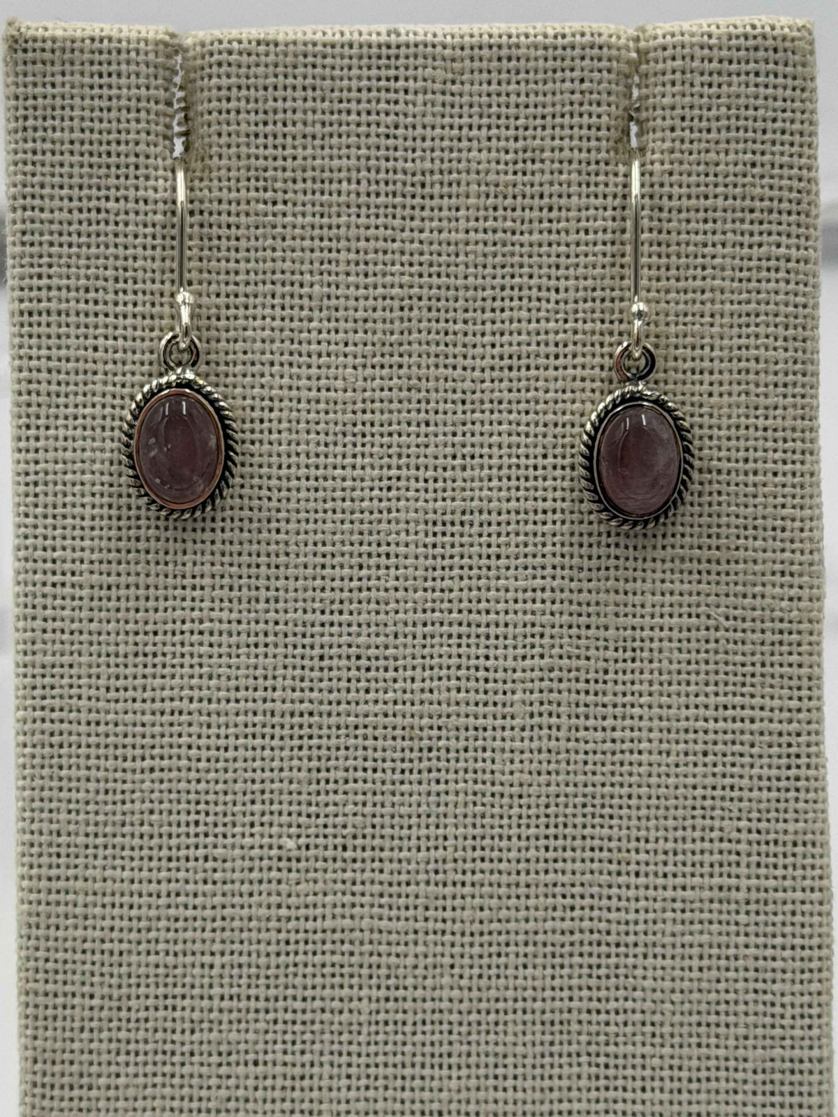 Sterling Silver Rose Bezeled Oval Quartz Dangle Earrings by Sacred Crystals