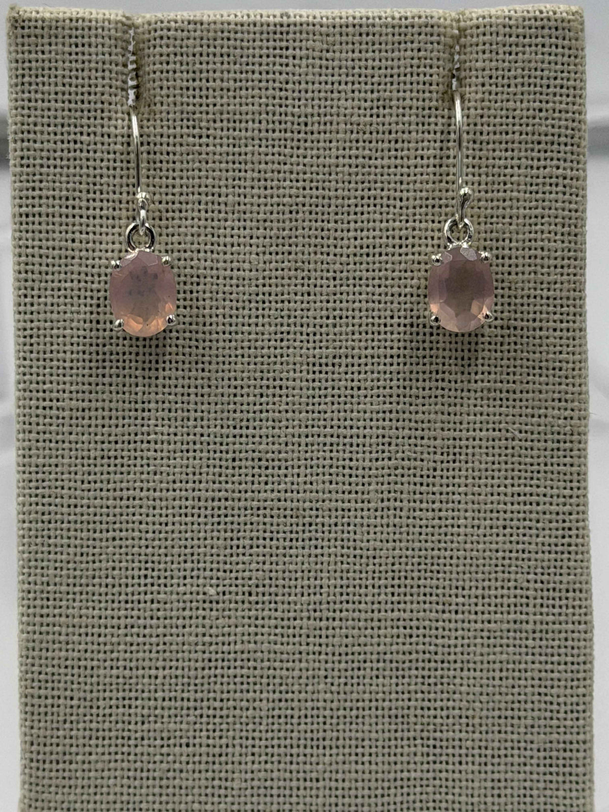 Sterling Silver Rose Oval Quartz Dangle Earrings by Sacred Crystals