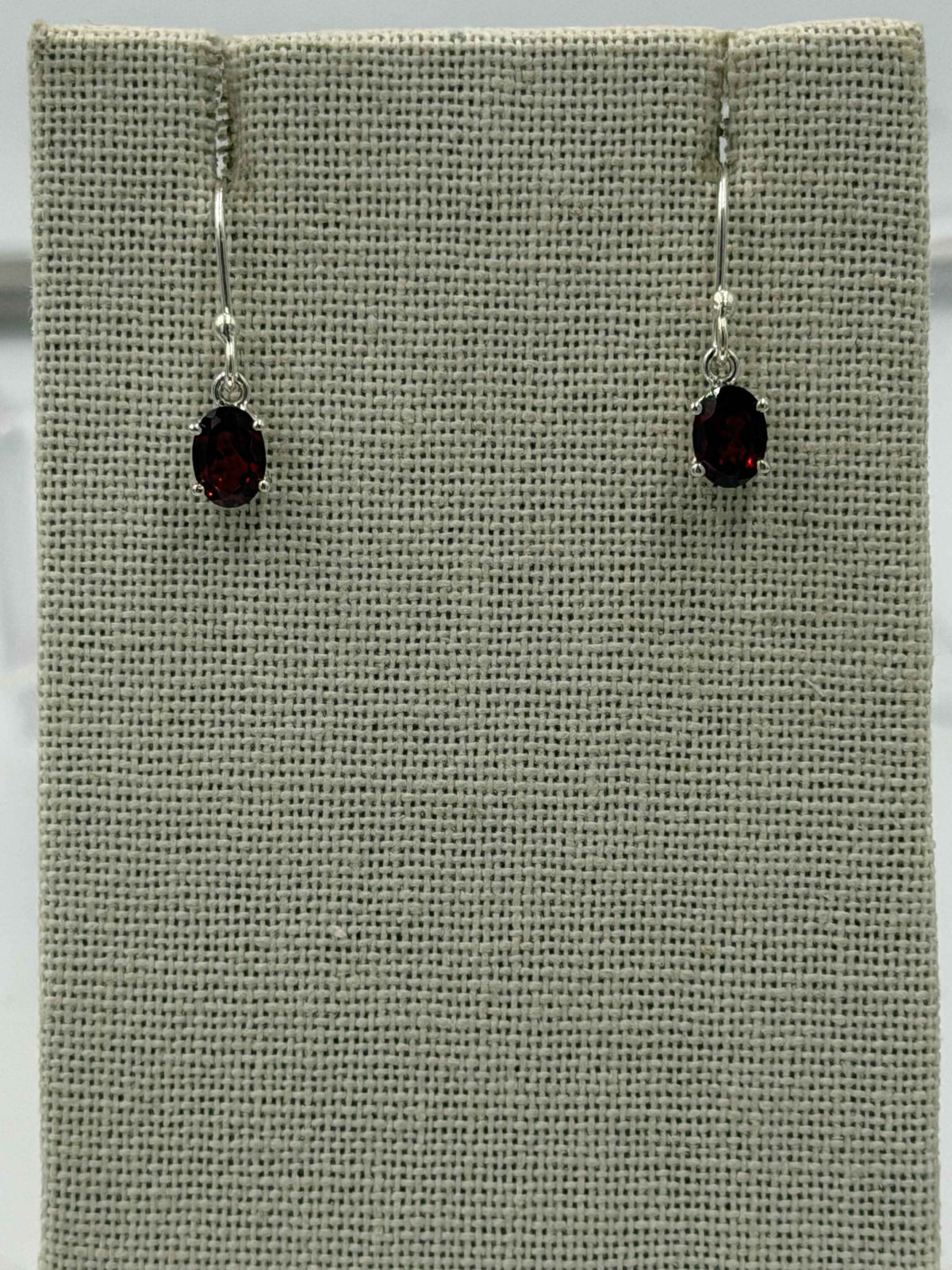 Sterling Silver Oval Garnet Dangle Earrings Size 1 by Sacred Crystals