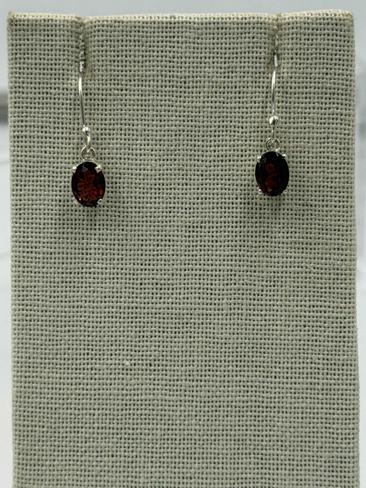 Sterling Silver Oval Garnet Dangle Earrings Size 2 by Sacred Crystals