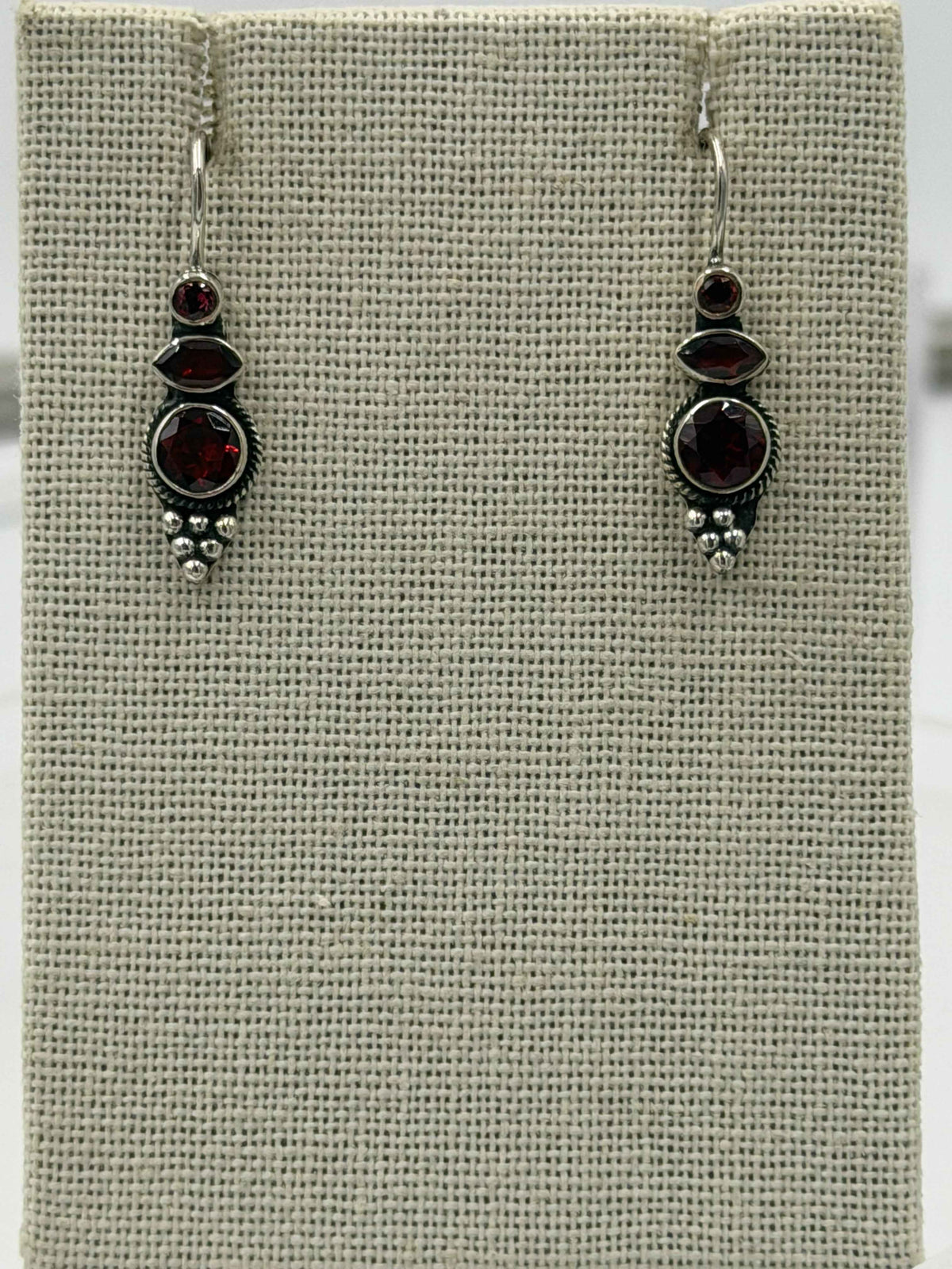 Sterling Silver Triple Garnet Dangle Earrings by Sacred Crystals