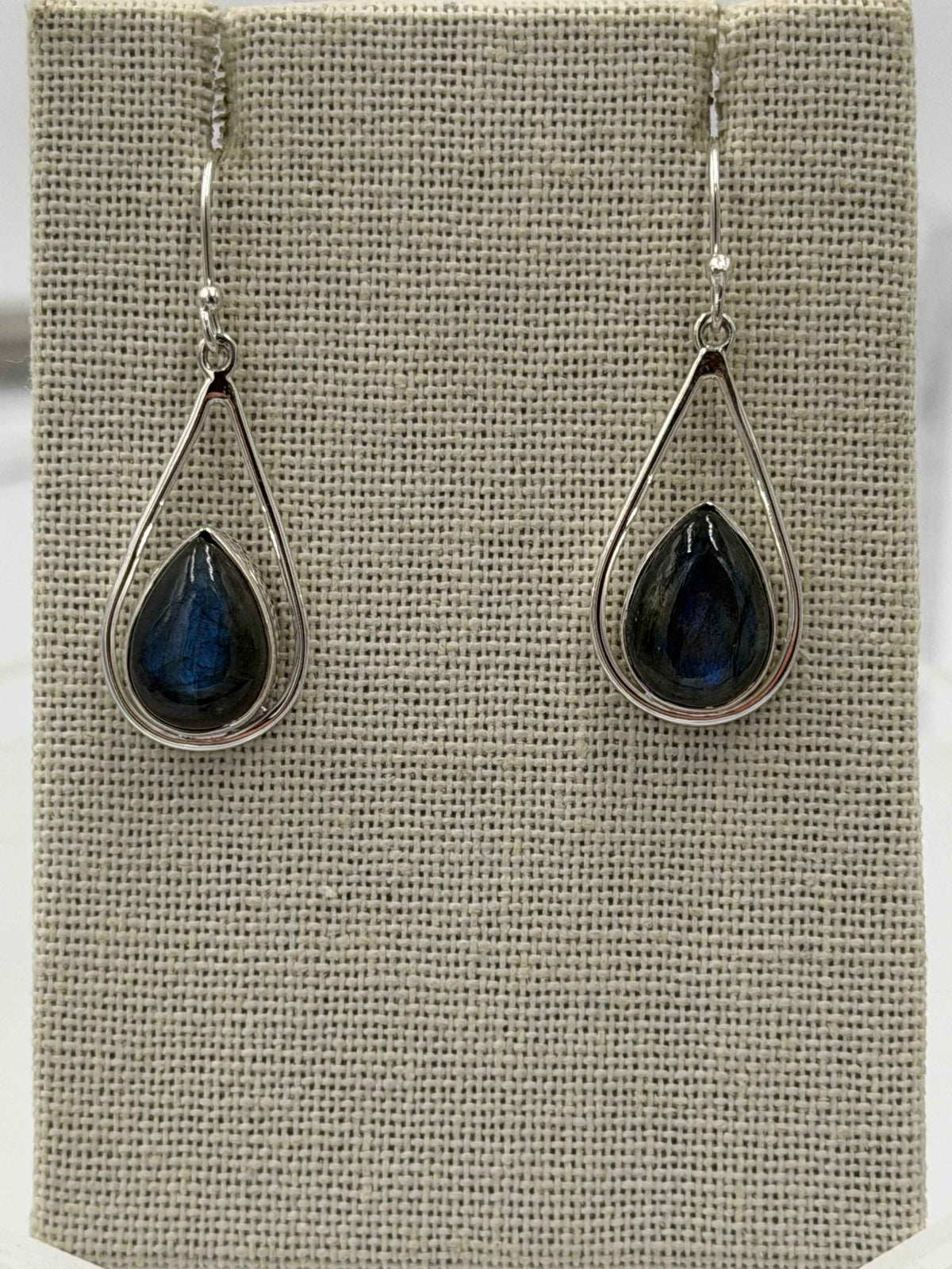 Sterling Silver Open Teardrop Labradorite Dangle Earrings by Sacred Crystals