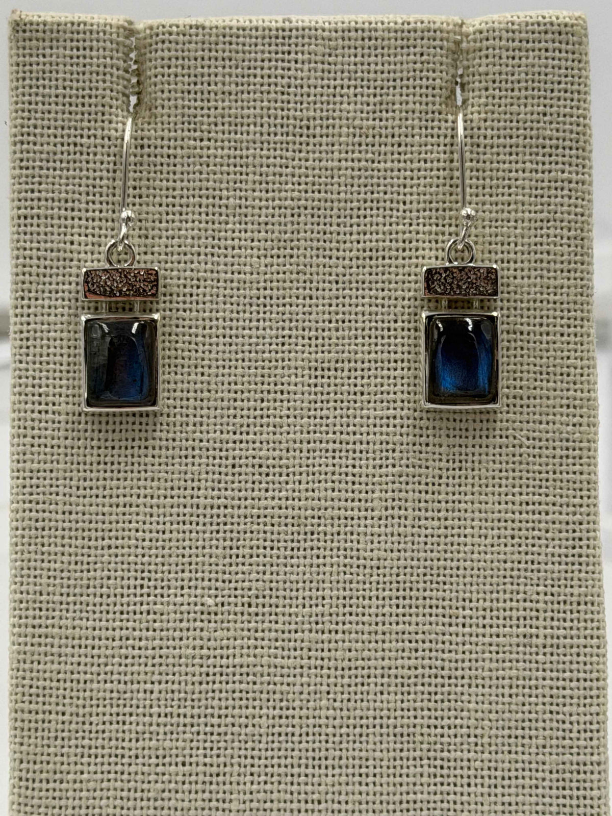 Sterling Silver Square Labradorite Dangle Earrings by Sacred Crystals