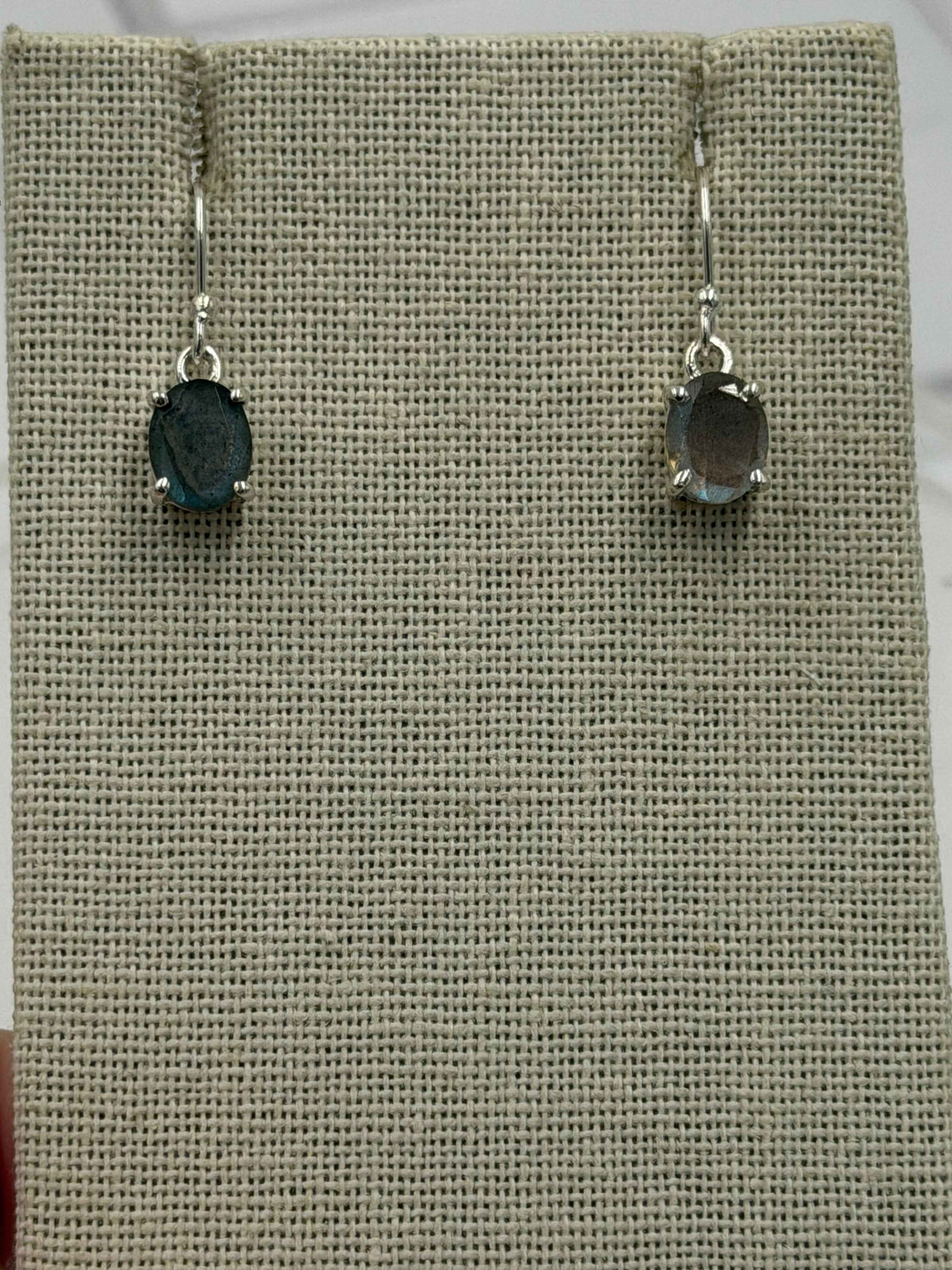 Sterling Silver Oval Labradorite Dangle Earrings by Sacred Crystals
