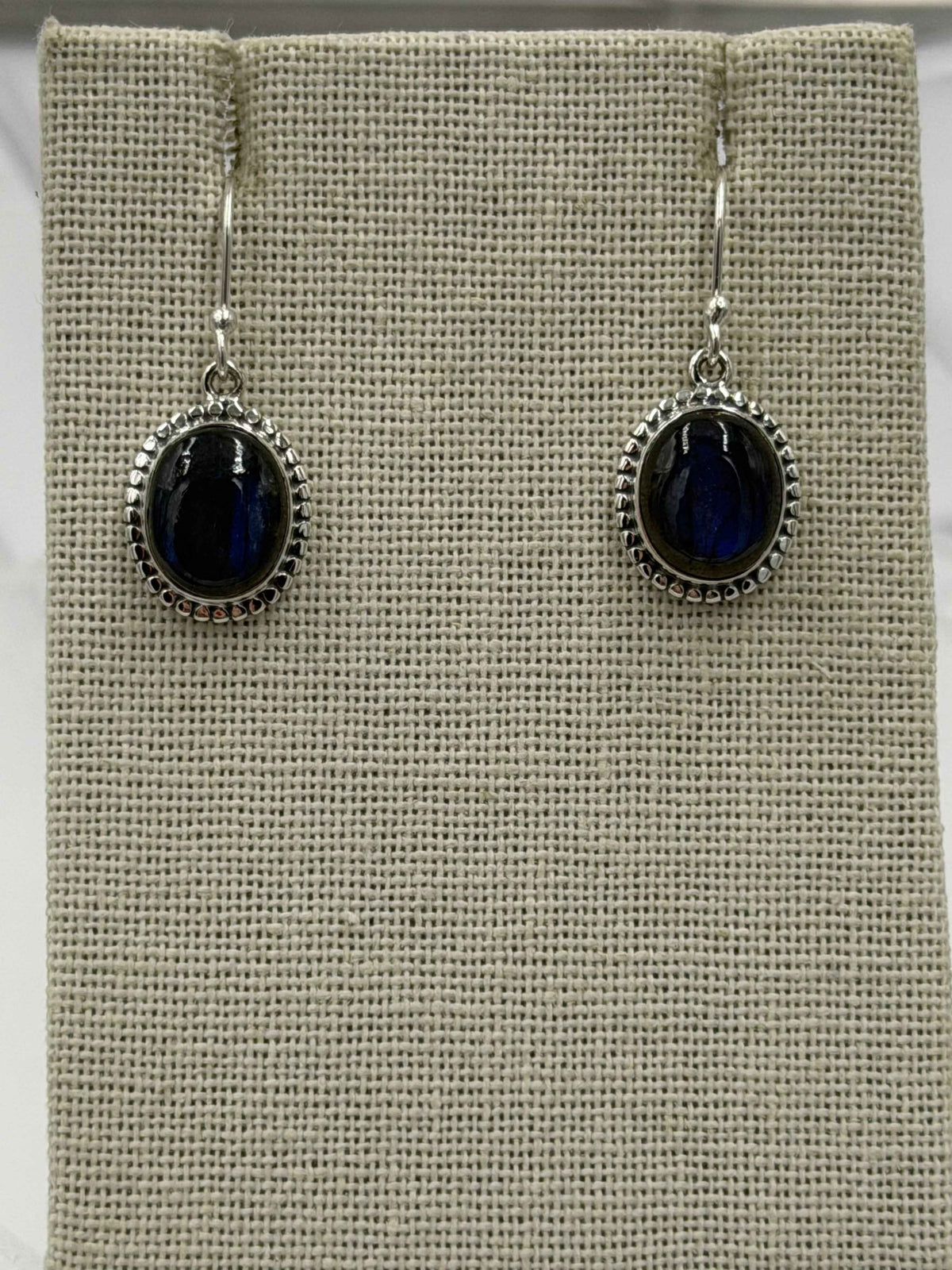 Sterling Silver Flower Bezeled Labradorite Dangle Earrings by Sacred Crystals