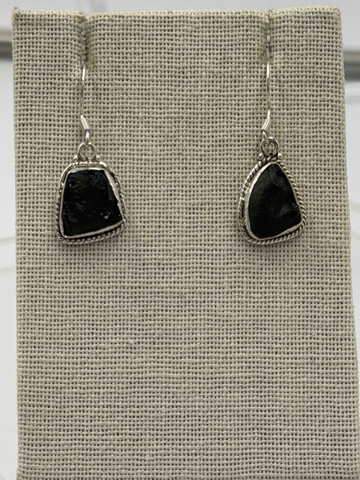 Sterling Silver Rope Bezeled Moldavite Dangle Earrings Size 1 by Sacred Crystals