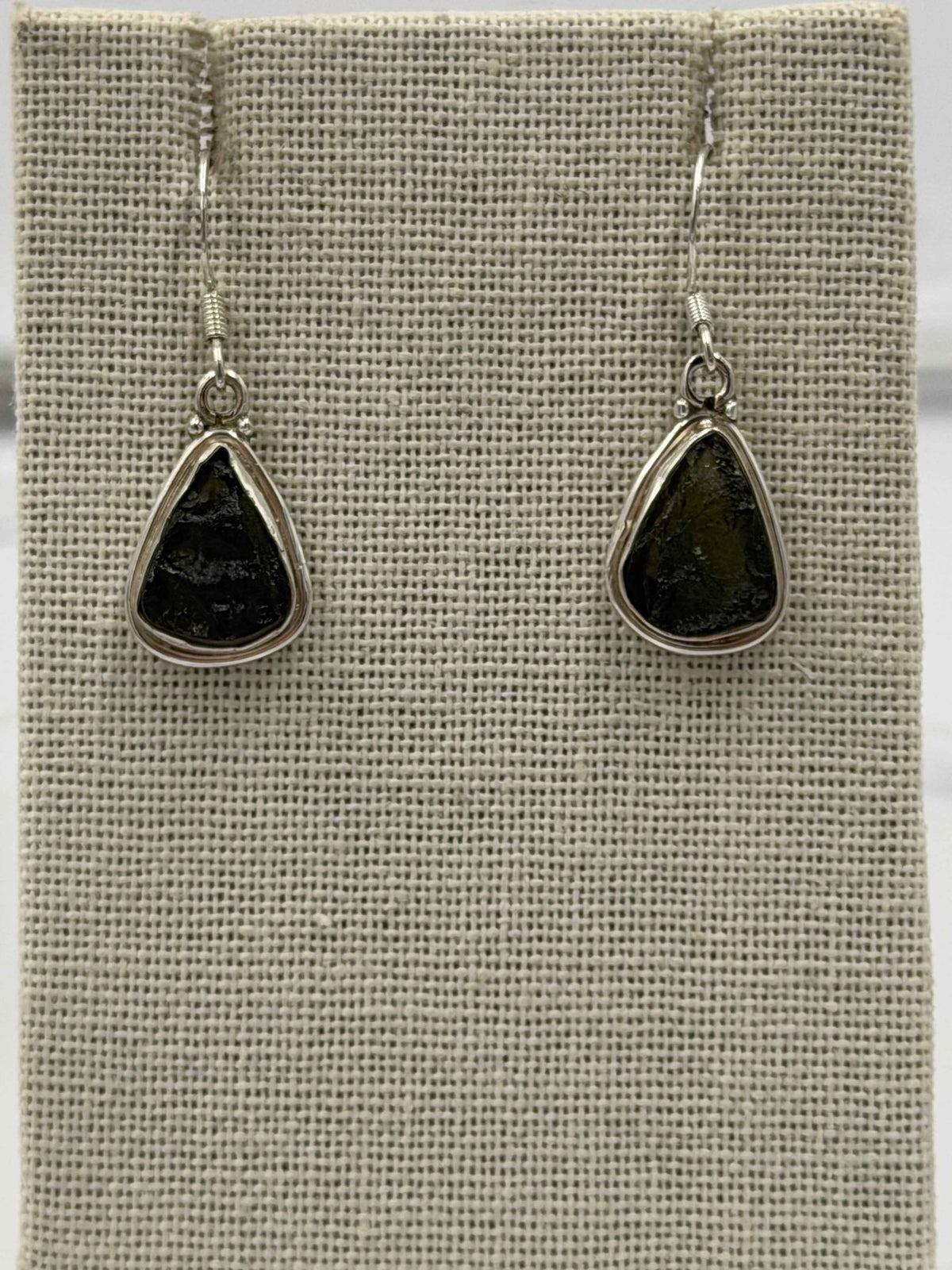 Sterling Silver Bezeled Moldavite Dangle Earrings by Sacred Crystals