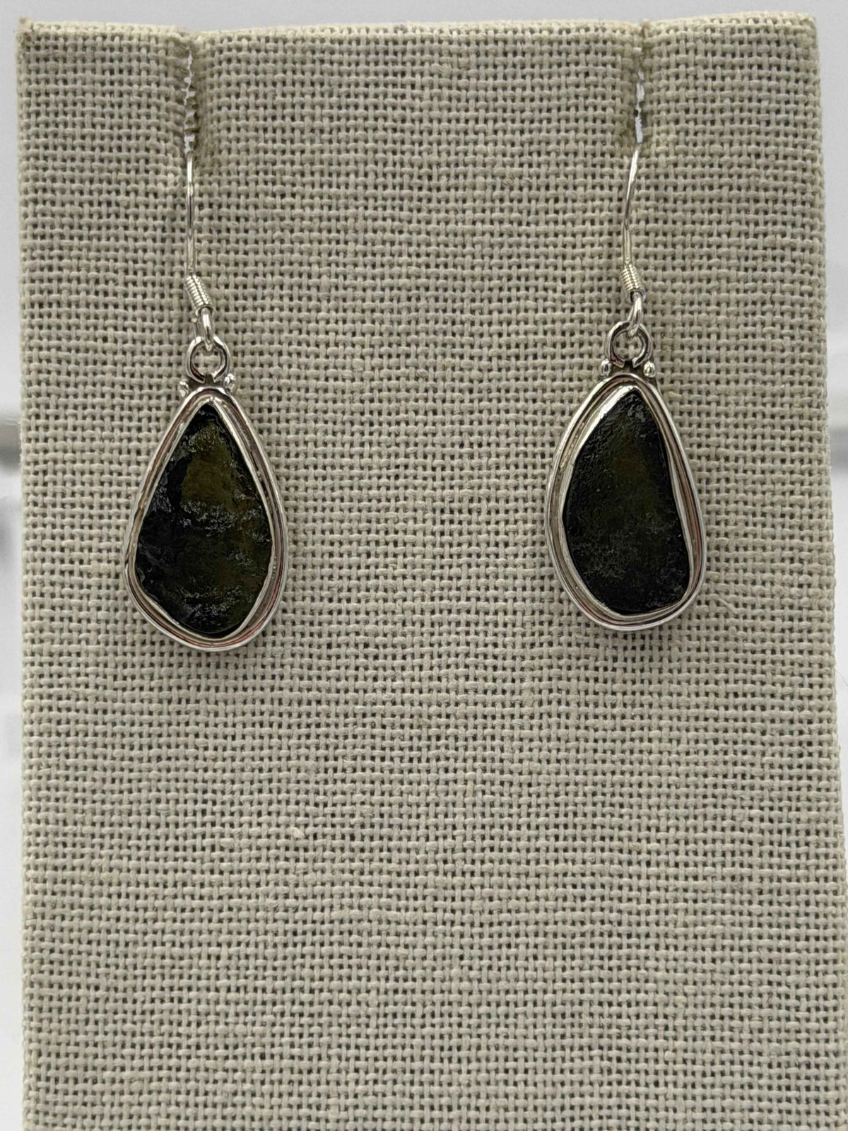 Sterling Silver Bezeled Moldavite Dangle Earrings Size 2 by Sacred Crystals