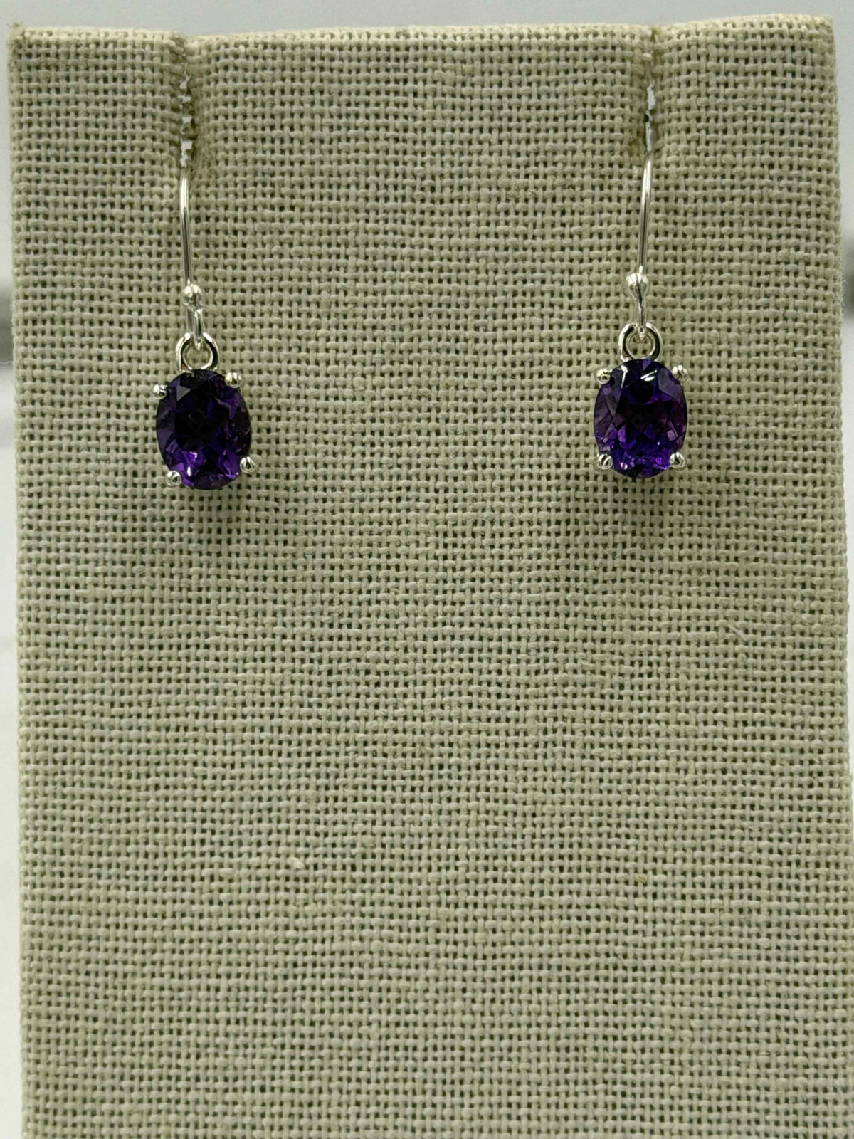 Sterling Silver Oval Amethyst Dangle Earrings by Sacred Crystals