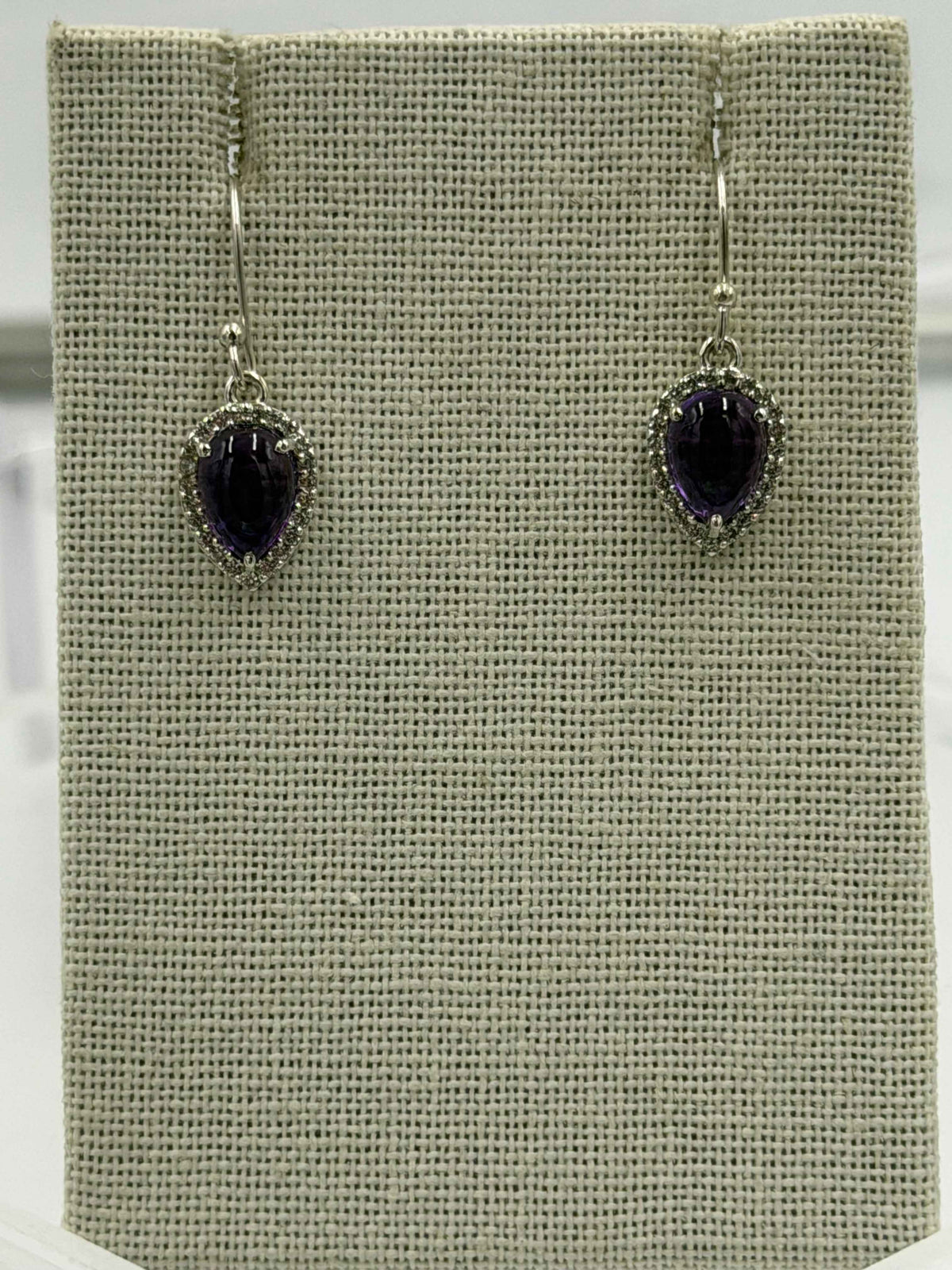 Sterling Silver Sparkled Inverted Teardrop Amethyst Dangle Earrings by Sacred Crystals