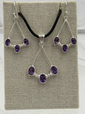 Sterling Silver Open Triple Amethyst Dangle Earrings & Pendant Set by Sacred Crystals