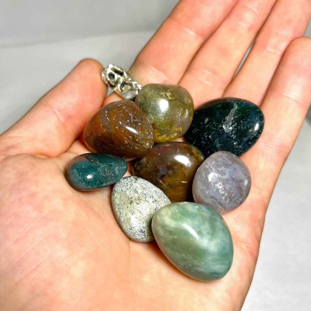 Moss Agate Tumbled Pocket Stone by Sacred Crystals