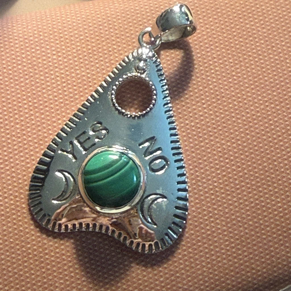 Sterling Silver “Spirit Gate” Planchette Pendant – Malachite, Moonstone, or Black Onyx by Sacred Crystals