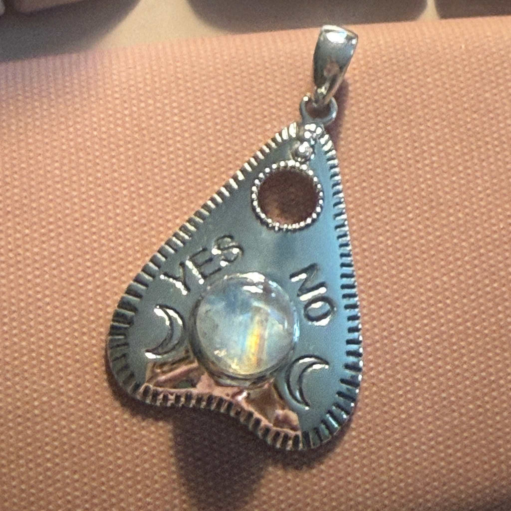 Sterling Silver “Spirit Gate” Planchette Pendant – Malachite, Moonstone, or Black Onyx by Sacred Crystals