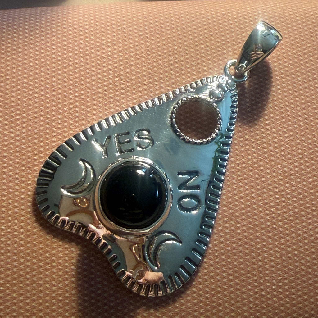 Sterling Silver “Spirit Gate” Planchette Pendant – Malachite, Moonstone, or Black Onyx by Sacred Crystals