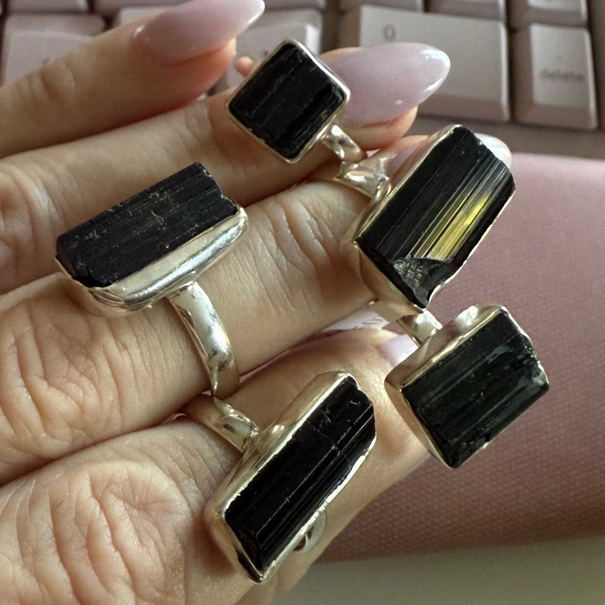 Black Tourmaline Sterling Silver Ring – Natural Protection Crystal Jewelry (Sizes 6–9) by Sacred Crystals