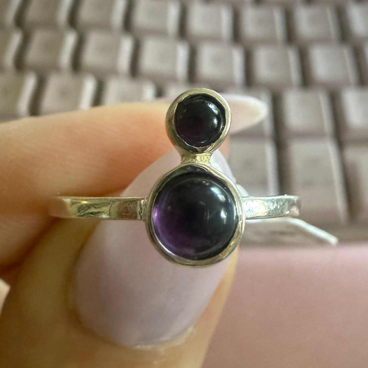 Sterling Silver Double Amethyst Cabochon Ring – Sizes 5, 8 & 9 – Intuition, Balance & Spiritual Protection by Sacred Crystals