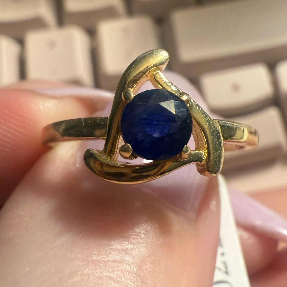 Gold Plated Sterling Silver Sapphire Wave Ring – Sizes 8 & 9 by Sacred Crystals