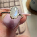 Dainty Rainbow Moonstone Sterling Silver Ring – Size 7 by Sacred Crystals