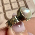 Pearl Hammered-Band Ring – Sterling Silver – Size 6 by Sacred Crystals