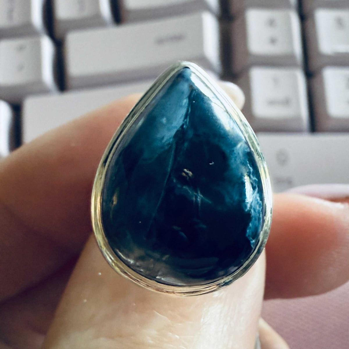 Pietersite Pear-Shaped Ring – Sterling Silver – Size 6 by Sacred Crystals