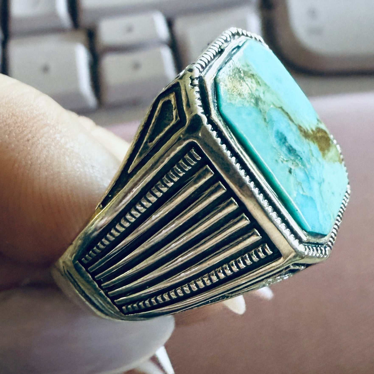 Masculine Turquoise Sterling Silver Ring — Size 14 by Sacred Crystals