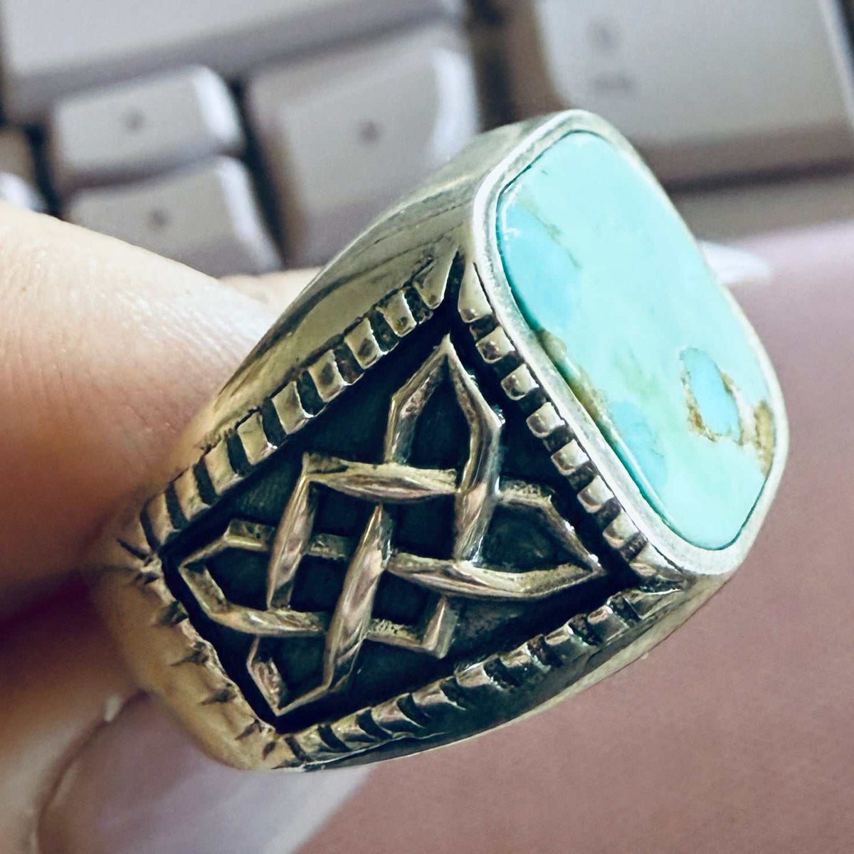 Masculine Turquoise Sterling Silver Ring — Sizes 10 & 11 by Sacred Crystals