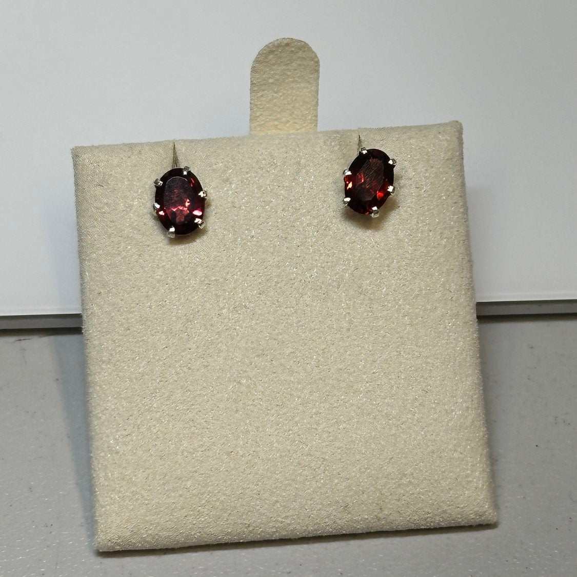 Garnet Oval Post Earrings – Sterling Silver by Sacred Crystals