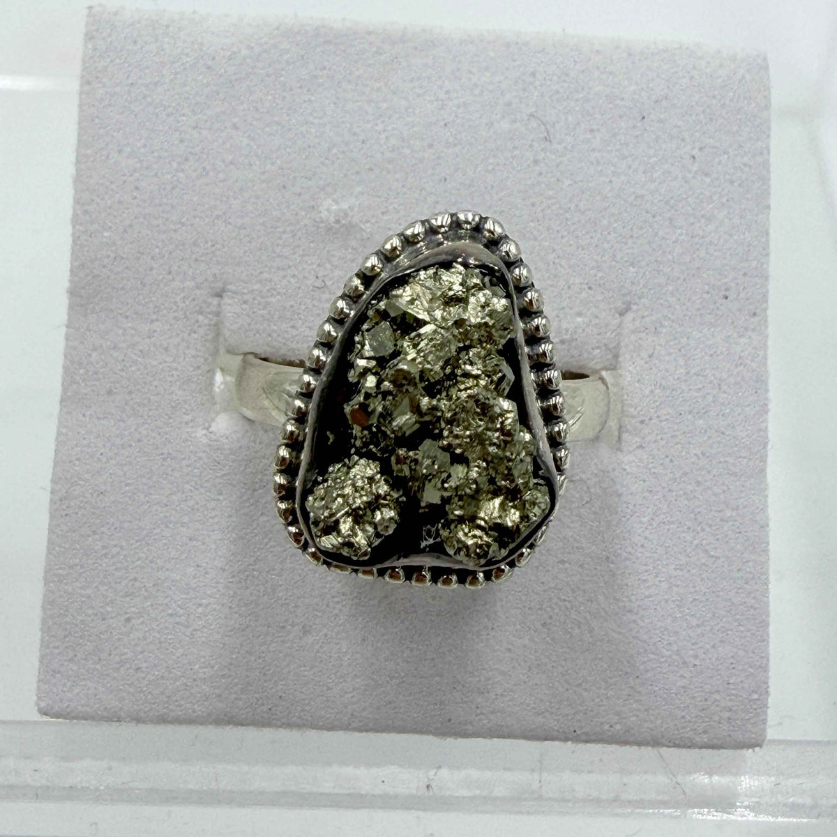 Sterling Silver Bezeled Rough Pyrite Ring - Size 6 - Protective, Abundant & Grounding by Sacred Crystals