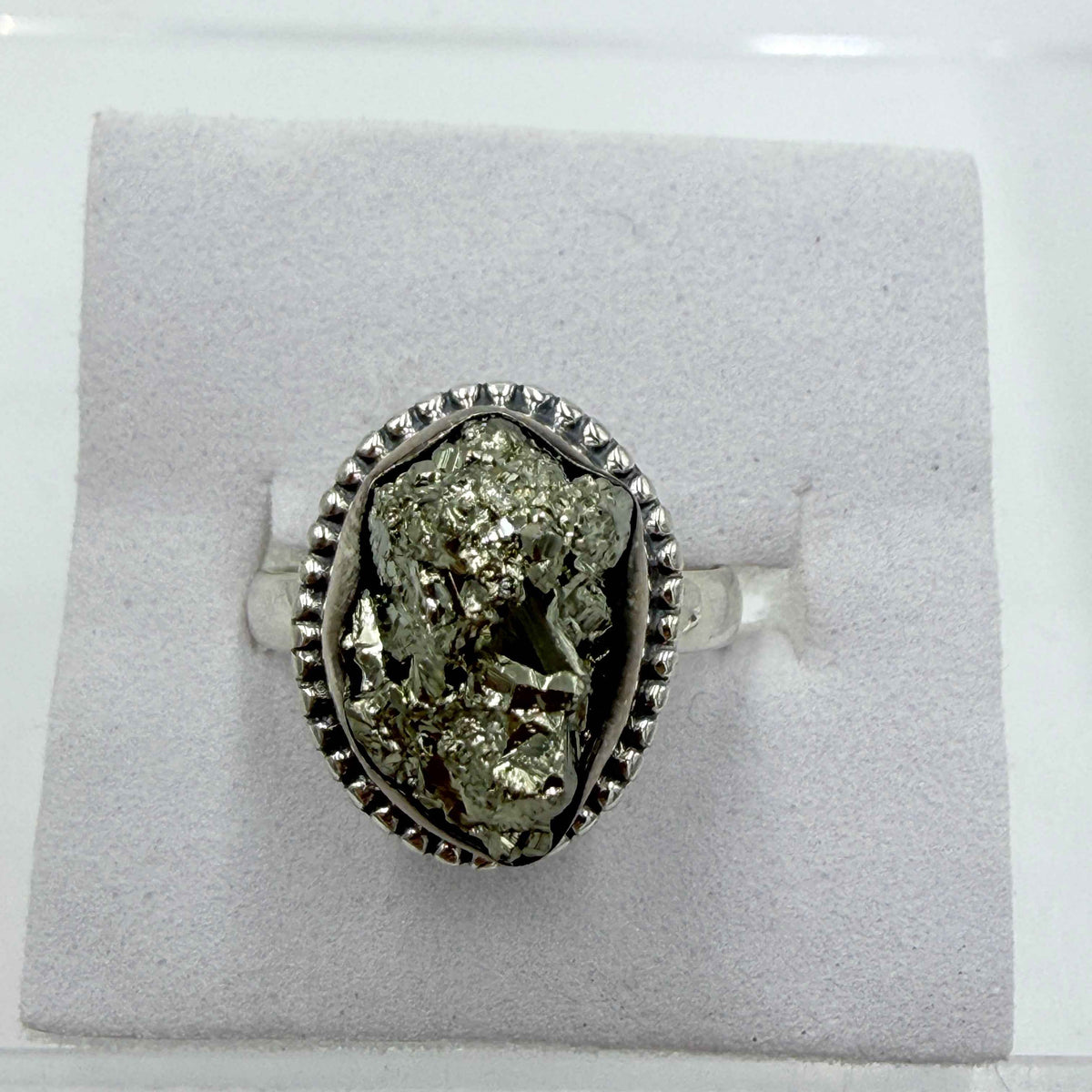 Sterling Silver Bezeled Rough Pyrite Ring - Size 6 - Protective, Abundant & Grounding by Sacred Crystals