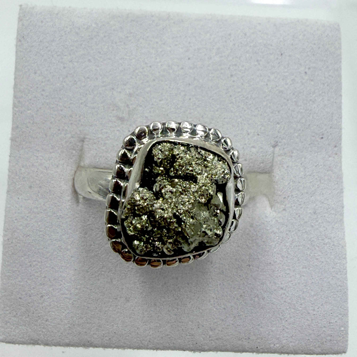 Sterling Silver Bezeled Rough Pyrite Ring - Size 6 - Protective, Abundant & Grounding by Sacred Crystals