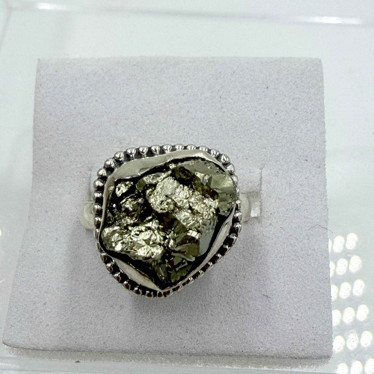 Sterling Silver Bezeled Rough Pyrite Ring - Size 7 - Protective, Abundant & Grounding by Sacred Crystals