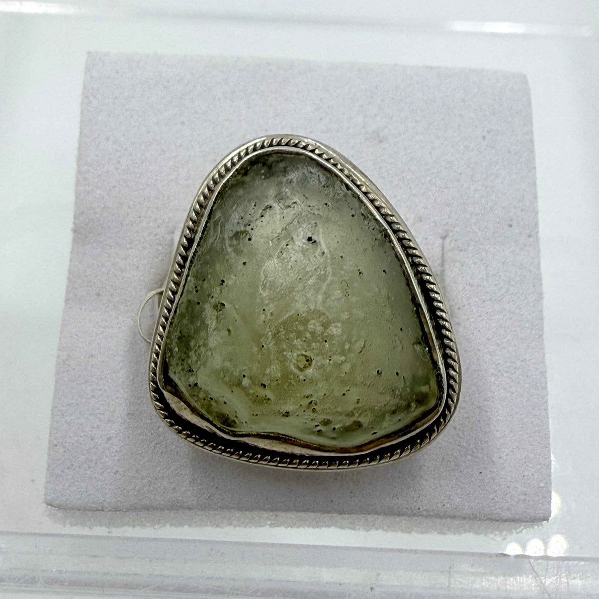 Sterling Silver Bezeled Libyan Desert Glass Ring - Size 9 - Cosmic, Illuminating & Transformative by Sacred Crystals