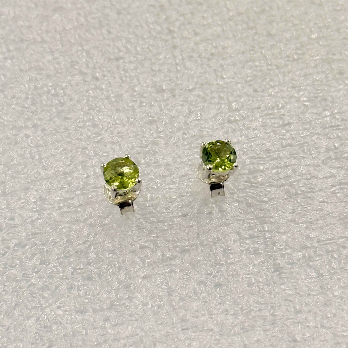 Sterling Silver Round Peridot Post Earrings Size 3 by Sacred Crystals