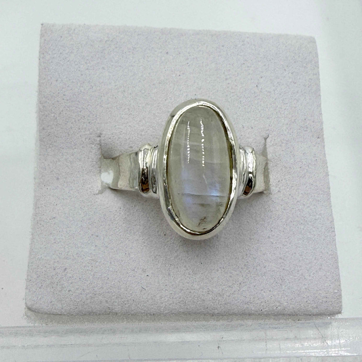 Sterling Silver Rainbow Moonstone Oval Ring – Size 7 – Intuition, Inner Clarity & New Beginnings by Sacred Crystals