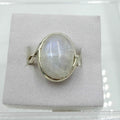 Sterling Silver Rainbow Moonstone Oval Statement Ring – Size 7 – Intuition, Feminine Energy & New Beginnings by Sacred Crystals