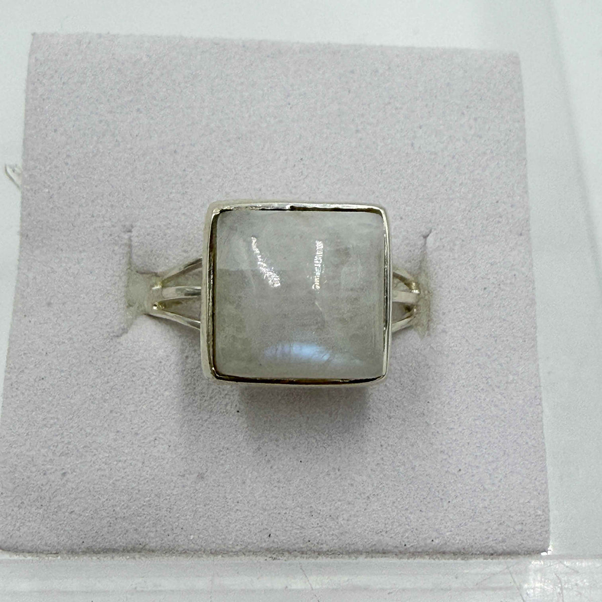 Sterling Silver Rainbow Moonstone Square Ring – Size 8 – Intuition, Inner Clarity & New Beginnings by Sacred Crystals