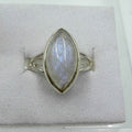 Sterling Silver Rainbow Moonstone Marquise Ring – Size 8 – Intuition, Divine Feminine & New Beginnings by Sacred Crystals