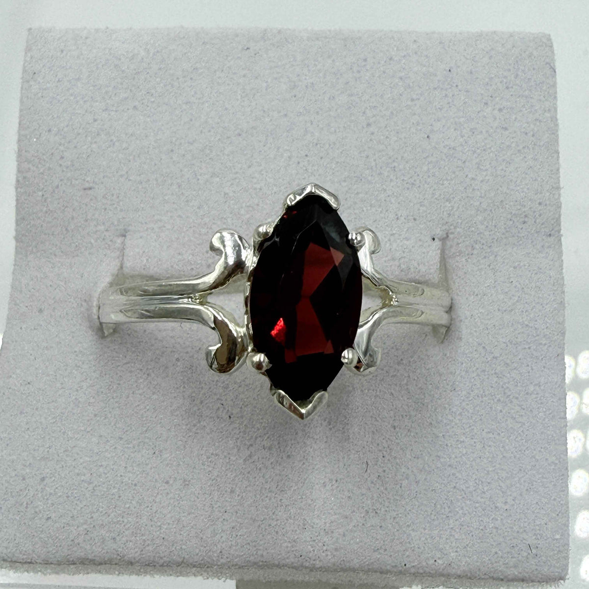 Sterling Silver Marquise Garnet Ring – Size 10 – Passion, Strength & Grounding by Sacred Crystals