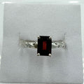 Sterling Silver Emerald-Cut Garnet Scroll Band Ring – Size 6 – Passion, Strength & Grounding by Sacred Crystals