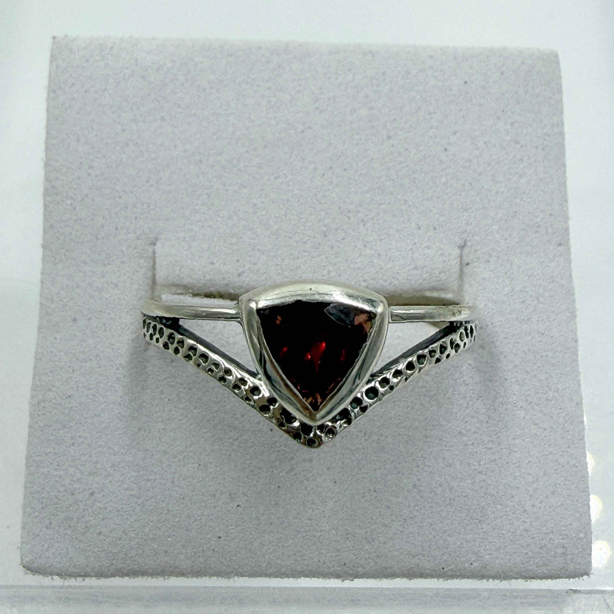Sterling Silver Trillion Garnet Open-Frame Ring – Size 9 – Passion, Strength & Grounding by Sacred Crystals
