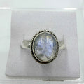 Sterling Silver Rainbow Moonstone Rope Bezel Ring – Size 10 – Intuition, Inner Harmony & New Beginnings by Sacred Crystals