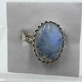 Sterling Silver Rainbow Moonstone Oval Beaded Ring – Size 6 – Intuition, Emotional Balance & New Beginnings by Sacred Crystals