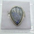 Sterling Silver Rainbow Moonstone Pear Ring – Size 6 – Intuition, Emotional Balance & New Beginnings by Sacred Crystals