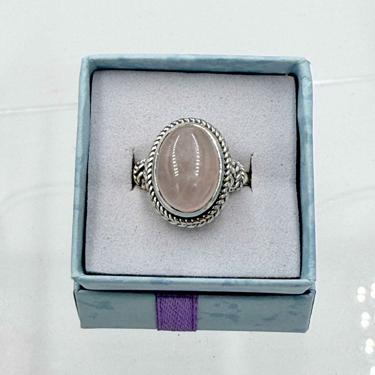 Sterling Silver Rope Banded Oval Rose Quartz - Size 10 - Loving, Soothing & Heart Opening by Sacred Crystals