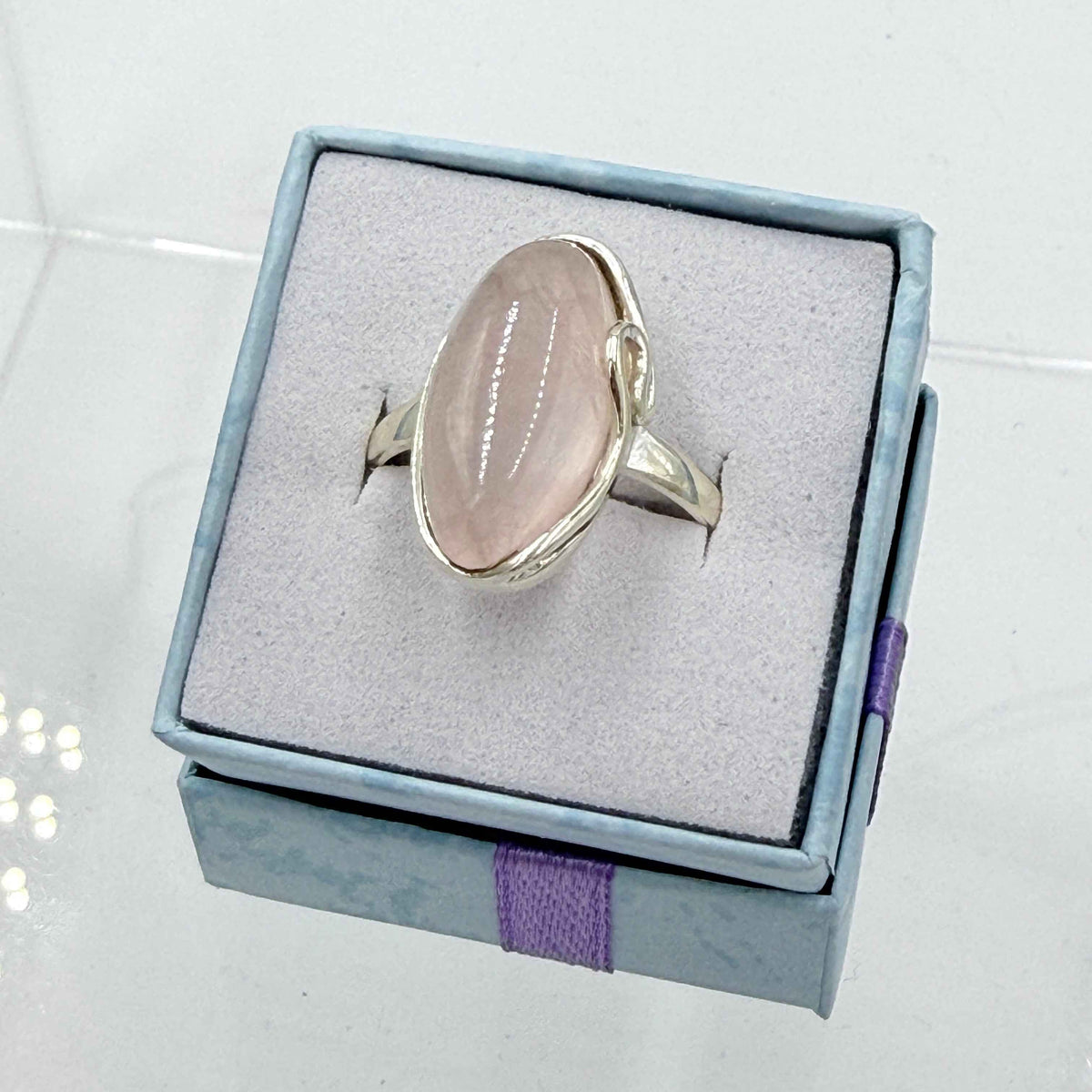 Sterling Silver Flow Banded Oval Rose Quartz - Size 10 - Loving, Soothing & Heart Opening by Sacred Crystals